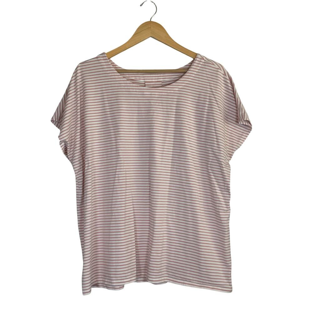 J Jill Striped Orange White Short Sleeve Top Womens XL Stretch Jersey Knit